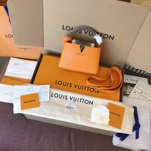 Louis Vuitton LV Capucines Mini 橙色蛇纹手提包