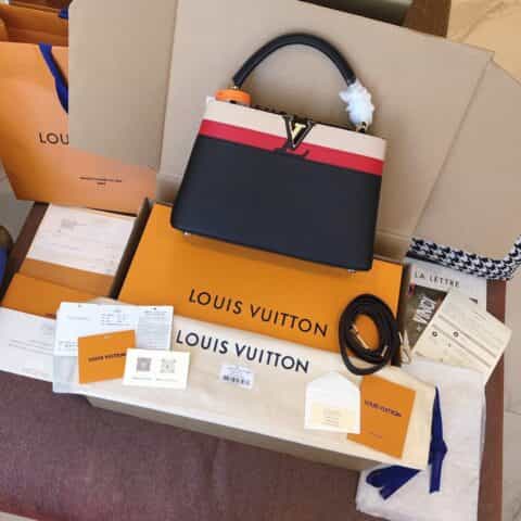 Louis Vuitton LV Capucines BB 黑三拼色中号手提包 31.5CM