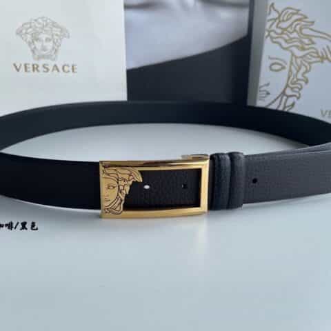 Versace范思哲精钢美杜莎镂空金属扣头层牛皮双面腰带3.5cm