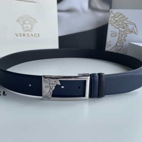 Versace范思哲精钢美杜莎镂空金属扣头层牛皮双面腰带3.5cm