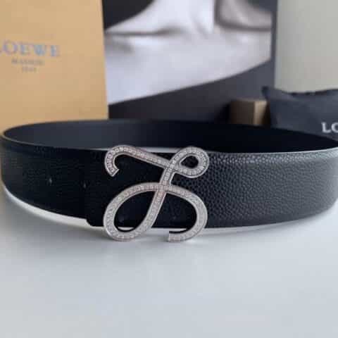 Loewe罗意威精钢徽标镶嵌钻扣结合头层牛皮珍珠纹理腰带3.8cm