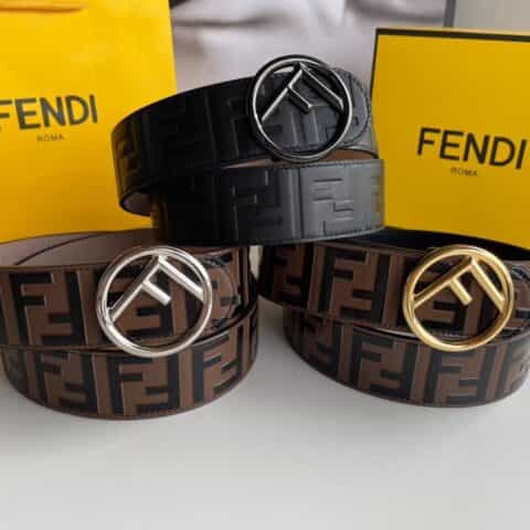 FENDI芬迪   饰有F is Fendi徽标形状搭扣印花图案腰带4.0厘米