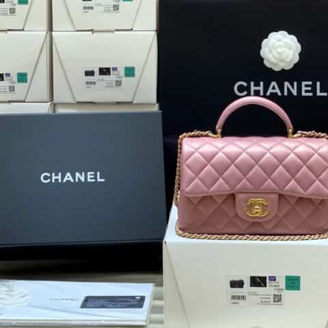 Chanel CF大mini带手腕版本珠光粉色羊皮 AS2431