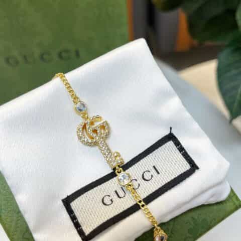 新款Gucci古驰双G满钻戒指项链手链耳环