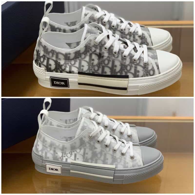 DIOR迪奥   采用透明的网眼织物镶片与灰色Oblique 印花帆布平板鞋