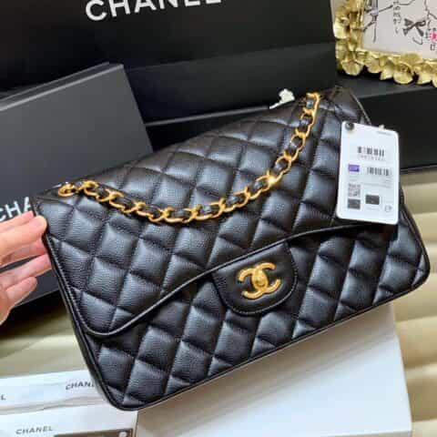 Chanel CF30CM牛皮Classic flap bag A58600黑色金扣