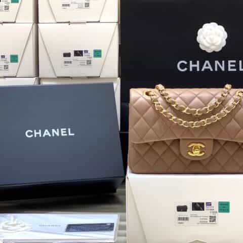 Chanel CF23 Classic flap bag A01113羊皮奶茶色