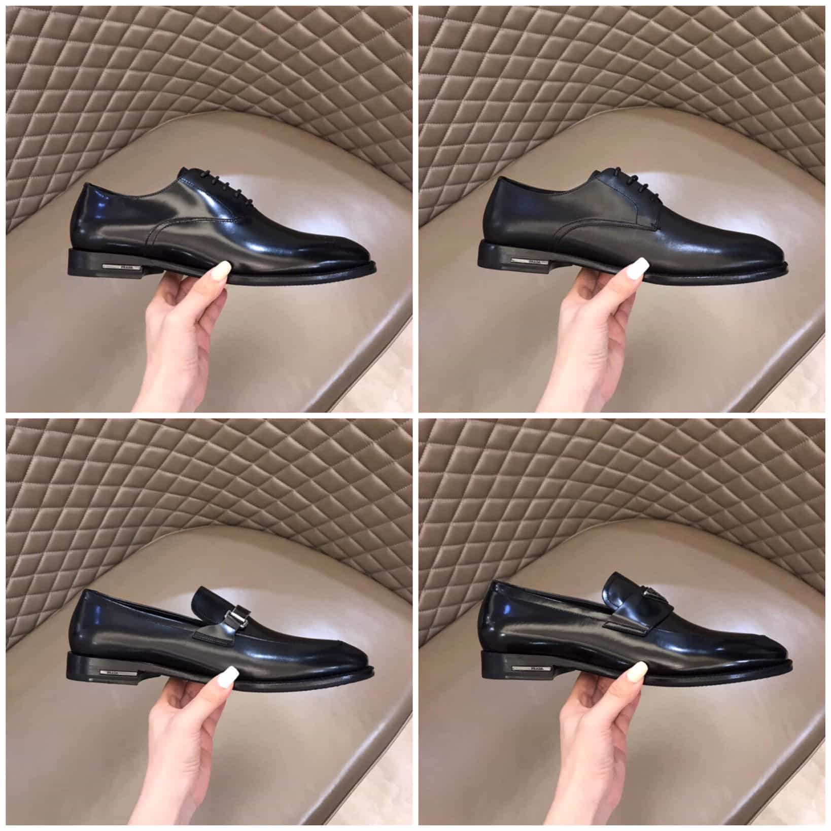 PRADA普拉达2021新款Saffiano系列男士皮革乐福鞋名媛网
