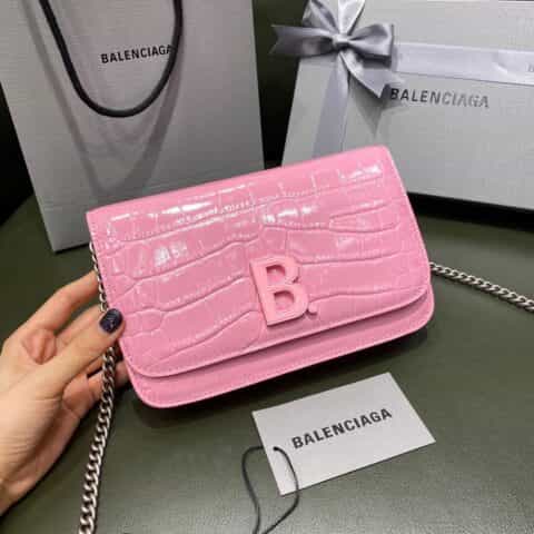 Balenciaga B wallet on chain 豆腐包 593615鳄鱼纹粉色粉扣