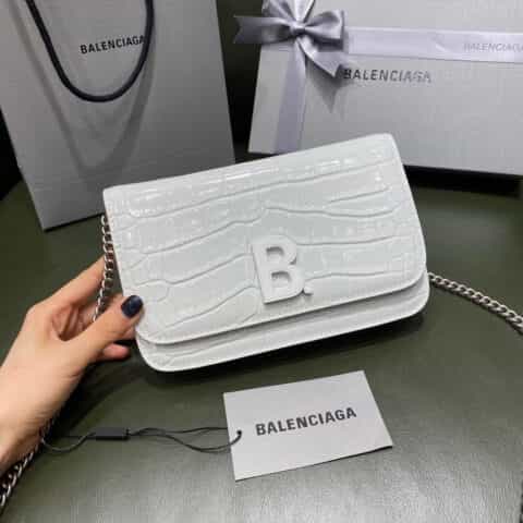 Balenciaga B wallet on chain 豆腐包 593615鳄鱼纹白色白扣