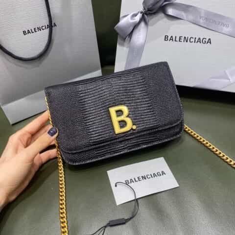 Balenciaga B wallet on chain 豆腐包 593615蜥蜴纹黑色金扣