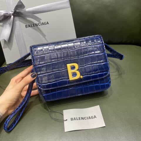 Balenciaga B.Small Bag 豆腐包 618156鳄鱼纹宝蓝色金扣