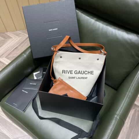 Saint laurent Ysl RIVE GAUCHE法式麻布水桶包 669299棕色
