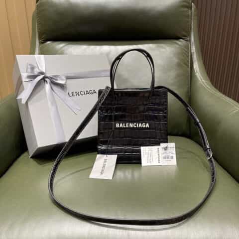 Balenciaga Shopping Bag 鳄鱼纹购物纸袋包 572411黑色