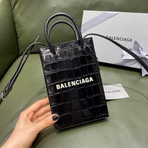 Balenciaga Shopping Bag 鳄鱼纹购物纸袋包 593826黑色