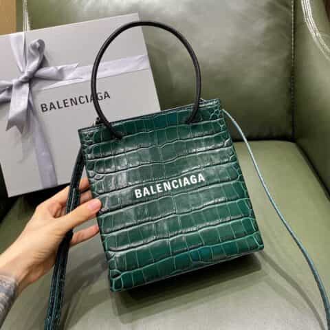 Balenciaga Shopping Bag 鳄鱼纹购物纸袋包 572411绿色