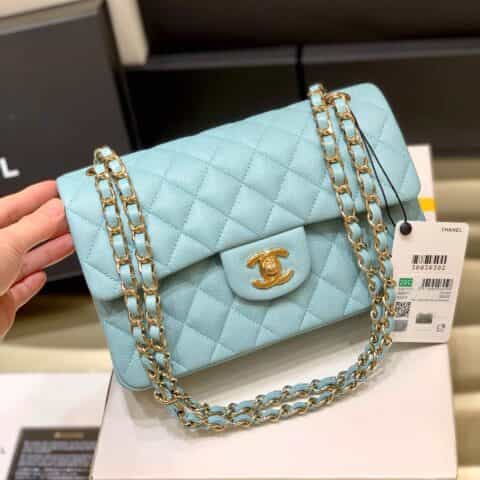 Chanel CF23 Classic flap bag A01113tiffany蓝球纹牛皮金扣