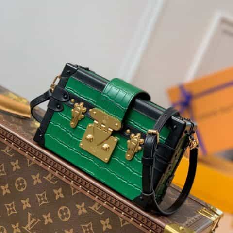 Louis Vuitton LV Petite Malle 盒子斜挎包 N93145鳄鱼纹绿色