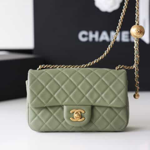 Chanel Flap Bag CF羊皮大Mini金球包 AS1787橄榄绿