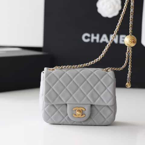 Chanel Flap Bag CF Mini羊皮方胖子金球包 AS1786灰色