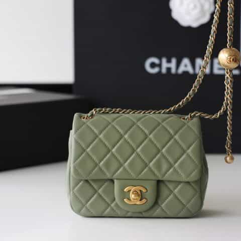 Chanel Flap Bag CF Mini羊皮方胖子金球包 AS1786橄榄绿