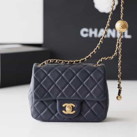 Chanel Flap Bag CF Mini羊皮方胖子金球包 AS1786深蓝色