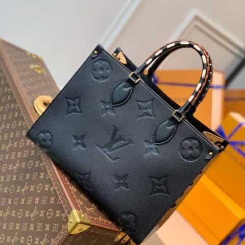Louis Vuitton LV Onthego MM 豹纹印花托特包 M58522黑色