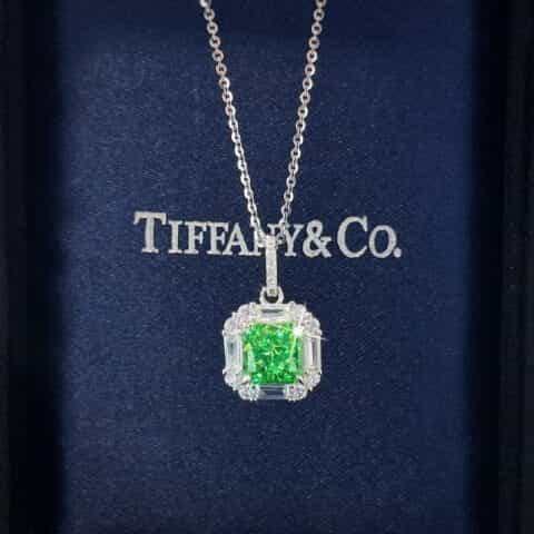 新款TIFFANY&Co.蒂芙尼方形绿钻项链