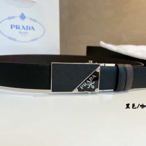PRADA/普拉达  采用滑轮式金属扣男士3.5cm腰带