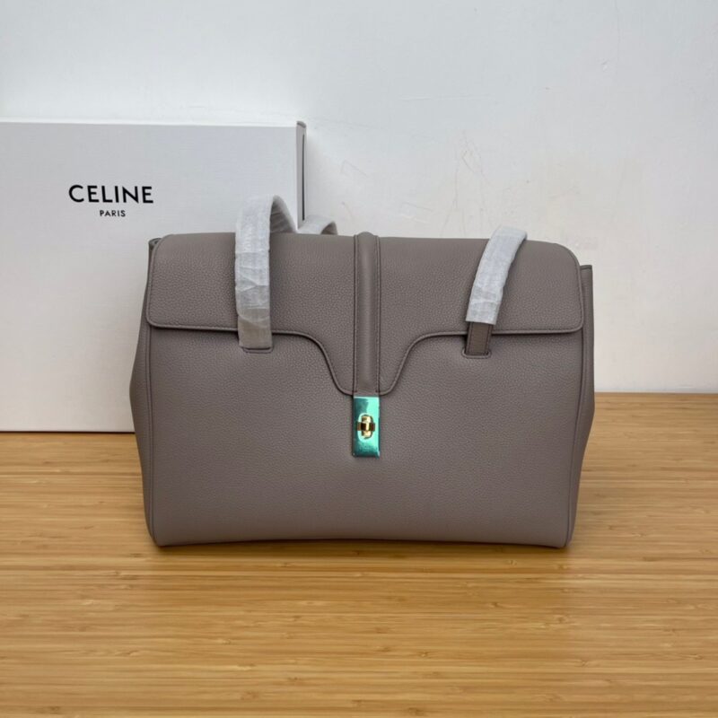 CELINE Soft16 中号灰色粒面牛皮革柔软手袋195543