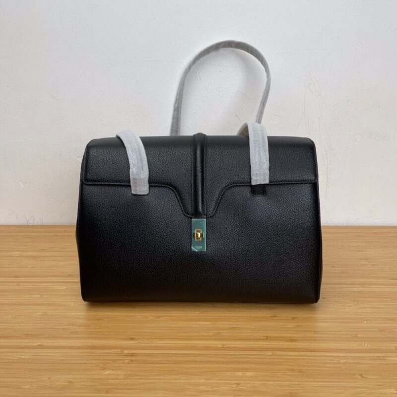 CELINE Soft16 中号黑色粒面牛皮革柔软手袋195543