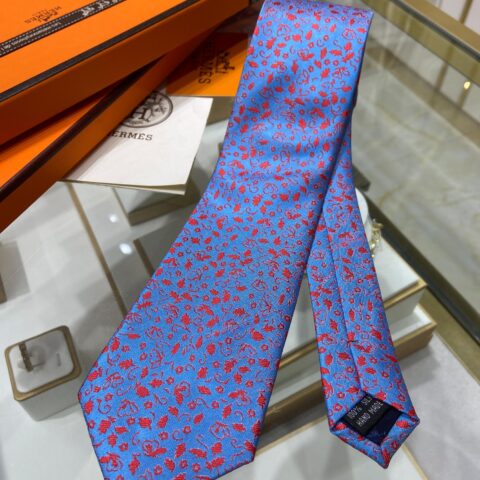 Hermes爱马仕100%顶级斜纹真丝花卉领带