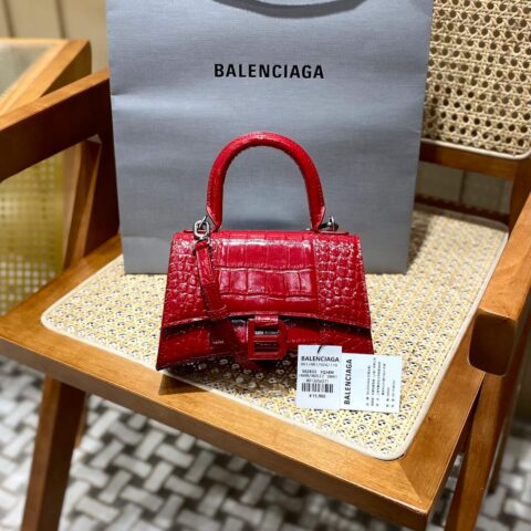 Balenciaga Hourglass XS 19CM BAG 鳄鱼纹沙漏包 592833红色/红扣