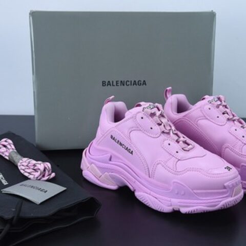 Balenciaga Triple S Clear Sole Sneaker"Pink/Black LOGO"时装复古厚底增高百搭休闲运动姥爷球鞋524039 W1FC3 9023