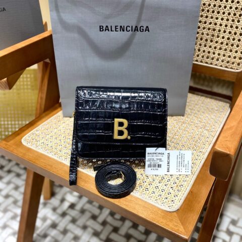 Balenciaga B.Small 18CM Bag 618156鳄鱼纹黑色/金扣