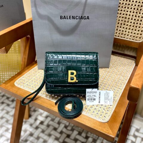 Balenciaga B.Small 18CM Bag 618156鳄鱼纹绿色/金扣