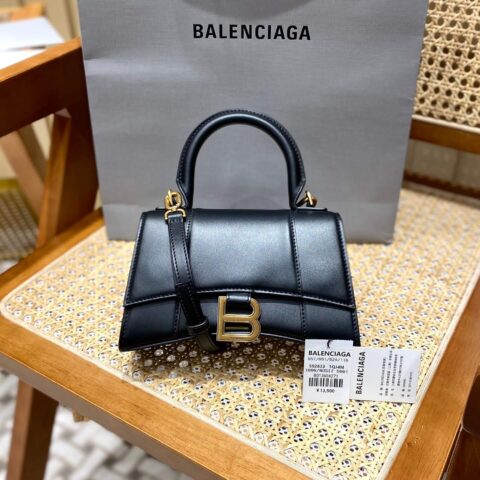 Balenciaga Hourglass XS 19CM BAG 平纹沙漏包 592833黑色/金扣