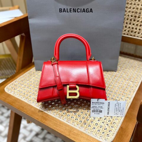 Balenciaga Hourglass XS 19CM BAG 平纹沙漏包 592833红色/金扣