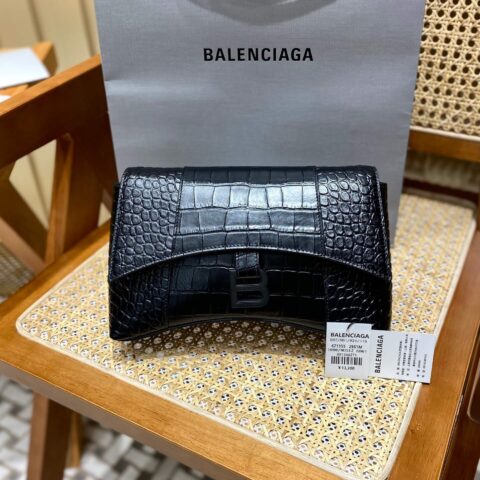 Balenciaga Downtown 25CM BAG 671355黑色鳄鱼纹/黑扣