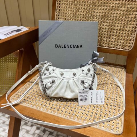Balenciaga Le Cagole Mini 20CM 白色平纹月牙包 695814