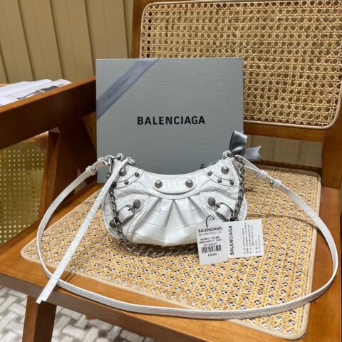 Balenciaga Le Cagole Mini 20CM 白色鳄鱼纹月牙包 695814