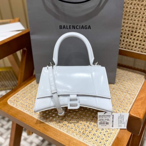 Balenciaga Hourglass S 23CM 平纹纹沙漏包 593546奶白色/白扣