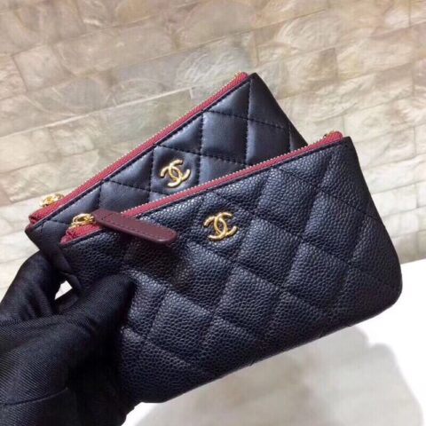 Chanel 进口球纹牛皮拉链零钱包卡包 A82365黑色/金扣