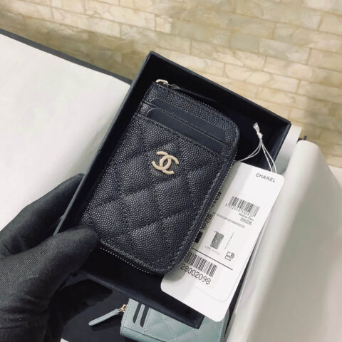 Chanel 2020新款 球纹牛皮拉链多层卡包 AP1650黑色/金扣