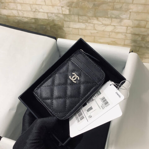 Chanel 2020新款 球纹牛皮拉链多层卡包 AP1650黑色/银扣