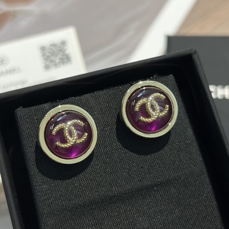 新款☑️CHANEL香奈儿c1双c圆形紫色耳钉耳环