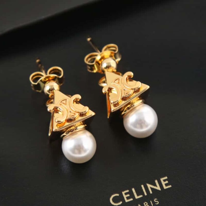 新款Celine赛琳三角形凯旋门珍珠耳钉耳环