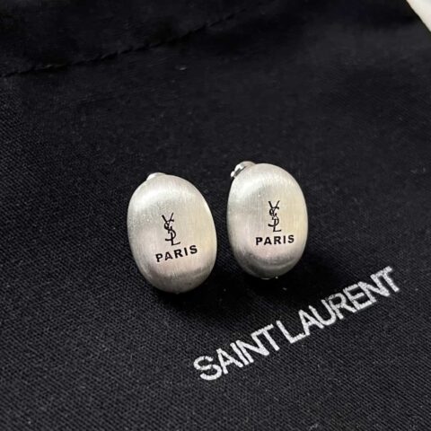 Saint Laurent圣罗兰银色YSL拉丝椭圆耳钉耳环