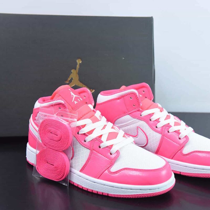 Air Jordan 1 Mid AJ1 乔丹1代中帮篮球鞋/白粉 粉红 2023最新发售 货号：555112-611