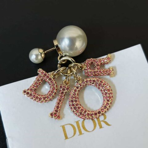 新款☑️DIOR迪奥大小珍珠粉钻满钻耳钉耳环